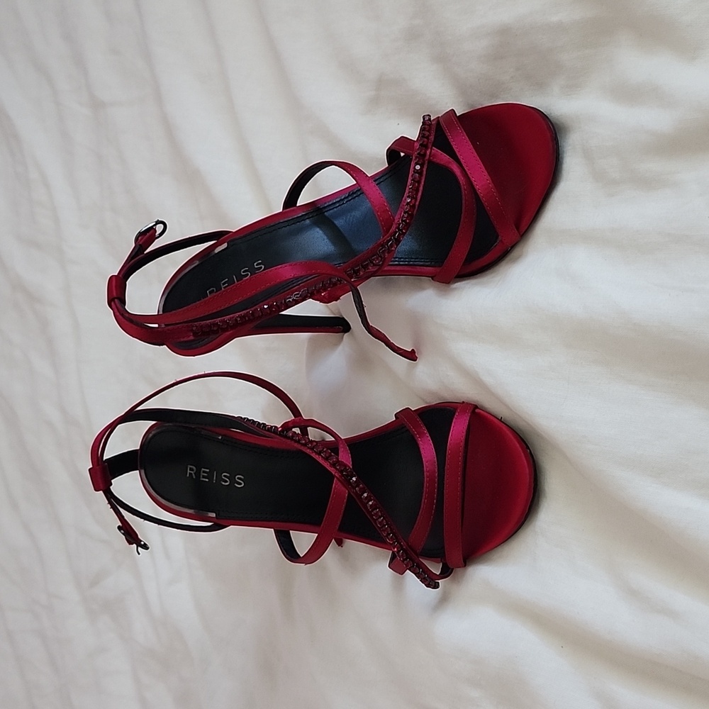 REISS Pomegranate Strappy Rhinestone Heels